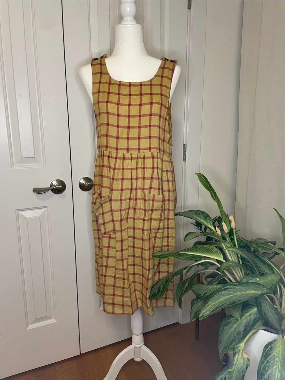 Pyne & Smith No.32 Pinafore Linen Dress XS Emmeline Check